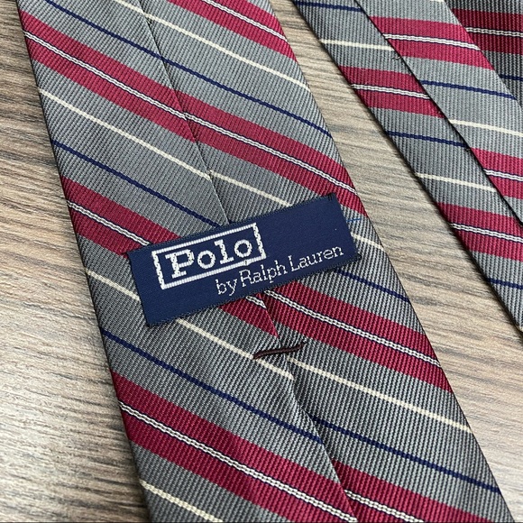 Polo Ralph Lauren Grey w/ Red Stripe Skinny Tie - Picture 3 of 5